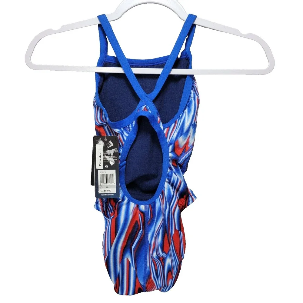 Speedo Endurance Plus One Piece Swimsuit Youth 20 Girls 6 6X Flyback Patriotic